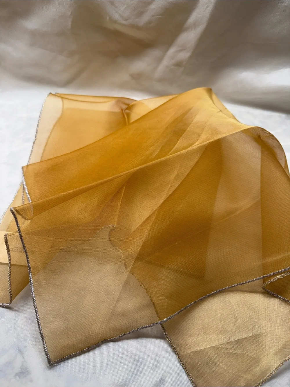 Pier 1 Yellow-Gold Organza Napkins with Silver Edge